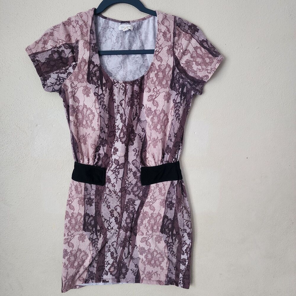 Silence + Noise Womens Purple Lace Print Mini Dress Small Grunge Coquette
